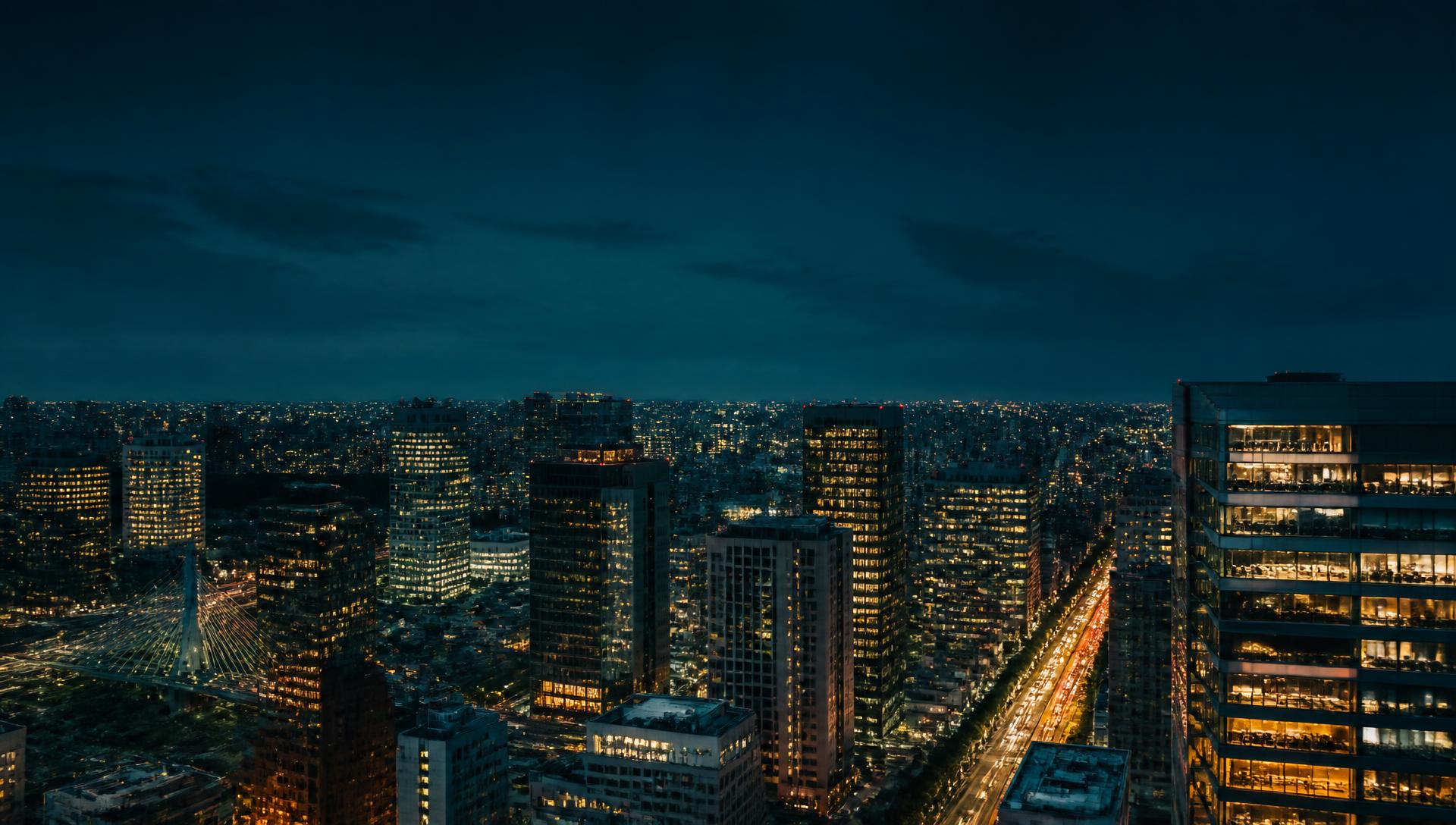 Business district skyline in Brazil at dusk